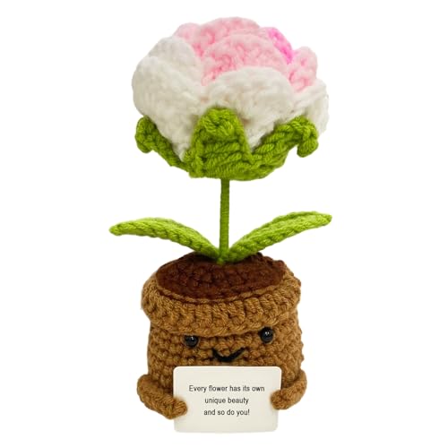 Nhemeylp Positive Häkelblumen, positive Rose, lustige Strickblumen, Häkelpflanze mit Ermutigungskarte, handgefertigte emotionale Stützpflanze für Damen und Herren, Heimbüro-Dekor (Rosa und Weiß) Nhemeylp Positive Häkelblumen, positive Rose, lustige Strickblumen, Häkelpflanze mit Ermutigungskarte, handgefertigte emotionale Stützpflanze für Damen und Herren, Heimbüro-Dekor (Rosa und Weiß) von Nhemeylp