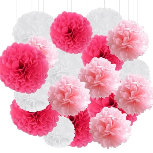 18 Stück Papierblume Pom Poms Wabenkugeln Dekorationsset, Baby Shower Dekorationen für Jungen Mädchen, Party Zubehör Set Party Dekoration für Abschlussfeier Hochzeit Jahrestag Geburtstag (Rosa) von Nhgkju