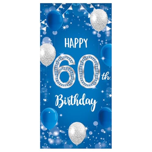 60. Geburtstag Jungen Banner Blau Silber Deko Hintergrund party Requisiten für Männer und Frauen 180x90 cm von Nhgkju