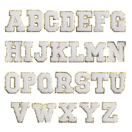 Nhgkju 26 Stück WeißE Englische Buchstaben HeißPräGung A Bis Z Glitzerpulver Selbstklebendes Display Brief Patch Glitzerpulver Chenille Einlagig (5,8cm) von Nhgkju