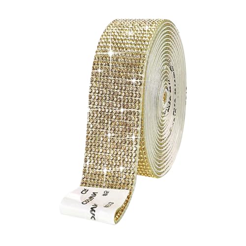 Nhgkju Glitzer Rolle Selbstklebende Strass Streifen, 3 Meter Glitzer Kristall Strass Diamant Band DIY Dekoration Aufkleber für DIY Auto Telefon Basteln, 1 Rolle (Gold) von Nhgkju