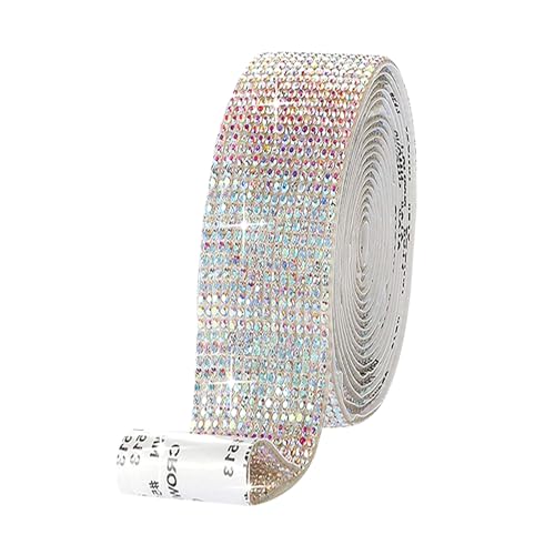 Nhgkju Glitzer Rolle Selbstklebende Strass Streifen, 3 Meter Glitzer Kristall Strass Diamant Band DIY Dekoration Aufkleber für DIY Auto Telefon Basteln, 1 Rolle (Irisierend) von Nhgkju