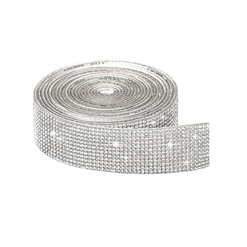 Nhgkju Glitzer Rolle Selbstklebende Strass Streifen, 3 Meter Glitzer Kristall Strass Diamant Band DIY Dekoration Aufkleber für DIY Auto Telefon Basteln, Silber, 1 Rolle von Nhgkju