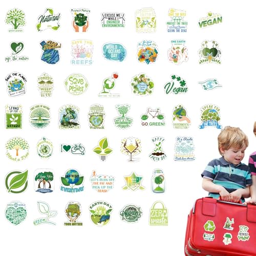 Nhujevkom Aufkleber „Save The Earth“, Aufkleber zum Schutz der Erde,50X Öko-Erde-Kunstaufkleber - Ästhetisches Eco Nature Sticker Pack, wasserfeste Eco Earth Love Aufkleber für Laptop, Skateboard, von Nhujevkom