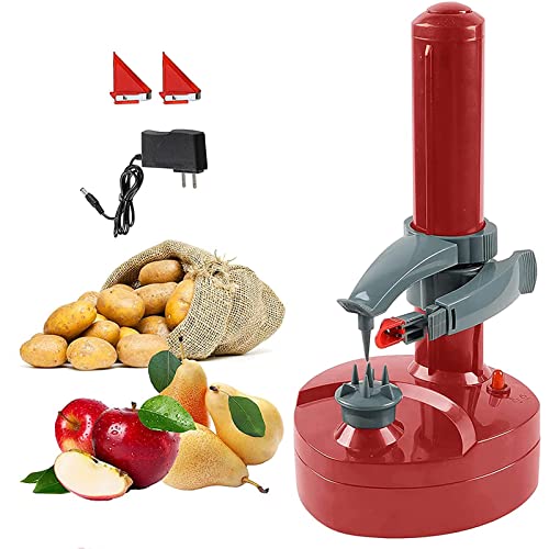 Kartoffelschäler Elektrisch, Apfelschäler Maschine Automatische Drehbare Gemüse Cutter Gemüse Früchte Schälmaschine mit 2 Extra Klingen,Kitchen Peeling Tool für Runde Apple Kartoffeln(Rot)… von NiC IS COCNG