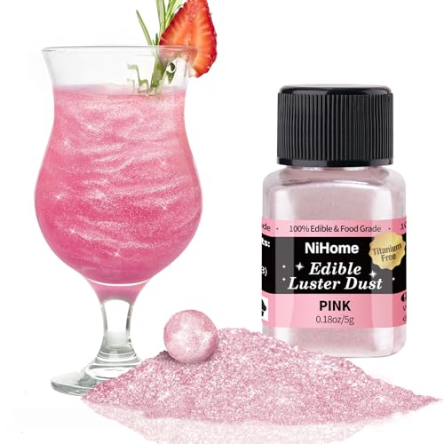 NiHome Essbare Glitzer für Getränke Lebensmittel Dekorieren Edible Glitter für Wein Kuchen Süßigkeiten Dessert Bäckerei Vegan Titanfrei (5g/0.18oz, Rosa) von NiHome