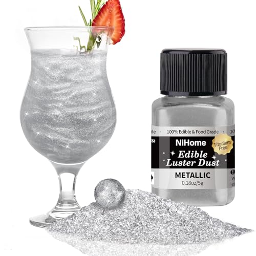 NiHome Essbarer Glitzer für Getränke Luster Staub Metallische Lebensmittel Dekorieren Edible Glitter für Wein Kuchen Süßigkeiten Dessert Bäckerei Vegan Titanfrei(5g/0.18oz,Metallic) von NiHome