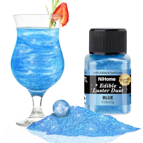 NiHome Essbarer Glitzer für Getränke Luster Staub Metallische Lebensmittel Dekorieren Edible Glitter für Wein Kuchen Süßigkeiten Dessert Bäckerei Vegan Titanfrei (5g/0.18oz,Blau) von NiHome