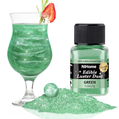 NiHome Essbarer Glitzer für Getränke Luster Staub Metallische Lebensmittel Dekorieren Edible Glitter für Wein Kuchen Süßigkeiten Dessert Bäckerei Vegan Titanfrei (5g/0.18oz,Grün) von NiHome