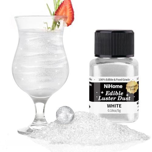 NiHome Essbarer Glitzer für Getränke Luster Staub Metallische Lebensmittel Dekorieren Edible Glitter für Wein Kuchen Süßigkeiten Dessert Bäckerei Vegan Titanfrei (5g/0.18oz,Weiß) von NiHome