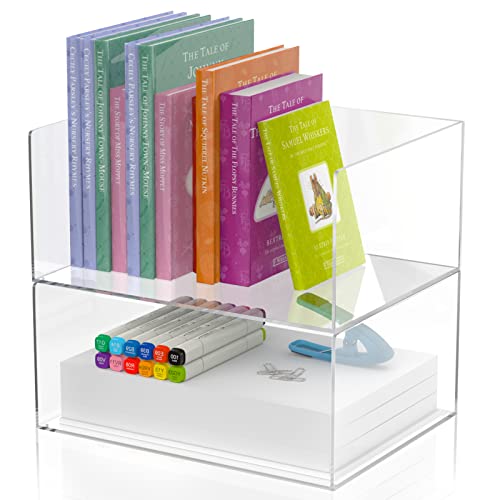 NiOffice Acryl-Briefablage, 2-stöckig, extra hoch, transparent, stapelbar, Schreibtisch-Papierablage, Bürobedarf, Organizer mit unteren Stangen, Aufbewahrung und Organisation, 12.6x9.45x5.39 cm von NiOffice