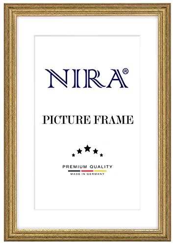 NiRa Massiv Holz Bilderrahmen 12 x 16 cm in Alt-Gold | Farbe und Größe wählbar | Rahmen für Poster | Puzzle | Foto collage HD086 von NiRa