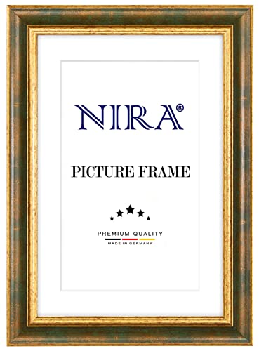 NiRa Massiv Holz Bilderrahmen 12 x 17 cm in Grün Gold | Farbe und Größe wählbar | Rahmen für Poster | Puzzle | Foto collage HD048 von NiRa