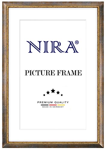 NiRa Massiv Holz Bilderrahmen 15 x 20 cm in Blau Gold | Farbe und Größe wählbar | Rahmen für Poster | Puzzle | Foto collage HD063 von NiRa