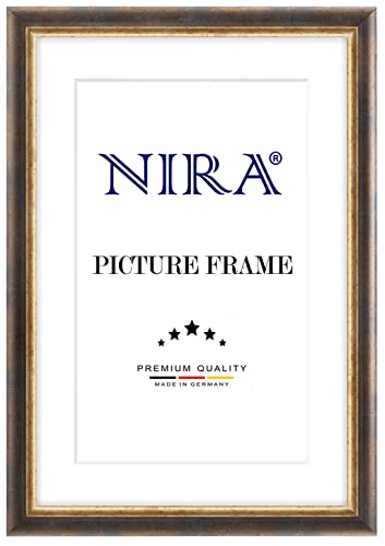 NiRa Massiv Holz Bilderrahmen 15 x 23 cm in Blau Gold | Farbe und Größe wählbar | Rahmen für Poster | Puzzle | Foto collage HD056 von NiRa