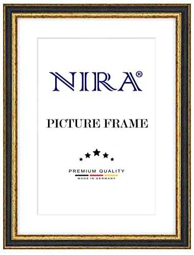 NiRa Massiv Holz Bilderrahmen 16 x 23 cm in Alt-Schwarz Gold | Farbe und Größe wählbar | Rahmen für Poster | Puzzle | Foto collage HD107 von NiRa