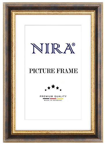 NiRa Massiv Holz Bilderrahmen 18 x 24 cm in Blau Gold | Farbe und Größe wählbar | Rahmen für Poster | Puzzle | Foto collage HD046 von NiRa