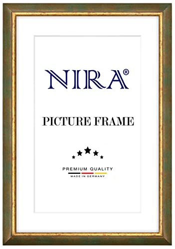 NiRa Massiv Holz Bilderrahmen 18 x 24 cm in Grün Gold | Farbe und Größe wählbar | Rahmen für Poster | Puzzle | Foto collage HD058 von NiRa