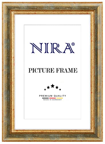 NiRa Massiv Holz Bilderrahmen 21 x 29,7 cm DIN A4 in Türkis Gold | Farbe und Größe wählbar | Rahmen für Poster | Puzzle | Foto collage HD049 von NiRa