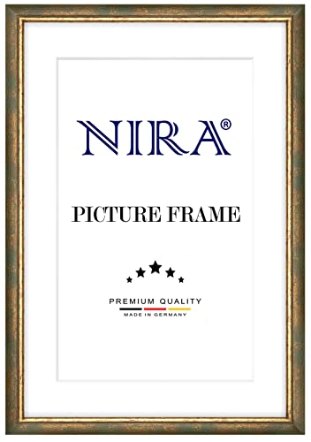 NiRa Massiv Holz Bilderrahmen 24 x 30 cm in Grün Gold | Farbe und Größe wählbar | Rahmen für Poster | Puzzle | Foto collage HD067 von NiRa