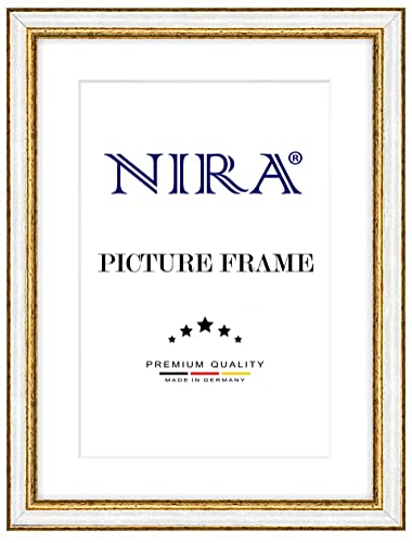 NiRa Massiv Holz Bilderrahmen 29,7 x 42 cm DIN A3 in Alt-Weiß Gold | Farbe und Größe wählbar | Rahmen für Poster | Puzzle | Foto collage HD108 von NiRa