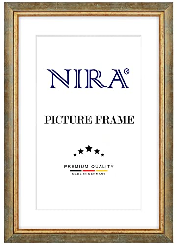 NiRa Massiv Holz Bilderrahmen 46 x 61 cm in Türkis Gold | Farbe und Größe wählbar | Rahmen für Poster | Puzzle | Foto collage HD060 von NiRa