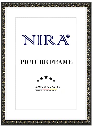 NiRa Massiv Holz Bilderrahmen 50 x 70 cm in Alt-Schwarz Gold | Farbe und Größe wählbar | Rahmen für Poster | Puzzle | Foto collage HD111 von NiRa