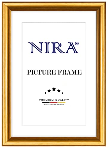 NiRa Massiv Holz Bilderrahmen 80 x 100 cm in Gold | Farbe und Größe wählbar | Rahmen für Poster | Puzzle | Foto collage HD045 von NiRa