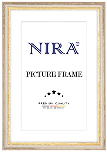 NiRa Massiv Holz Bilderrahmen Landhaus 30 x 35 cm in Beige-Gold | Farbe und Größe wählbar | Rahmen für Poster | Puzzle | Foto collage HD082 von NiRa