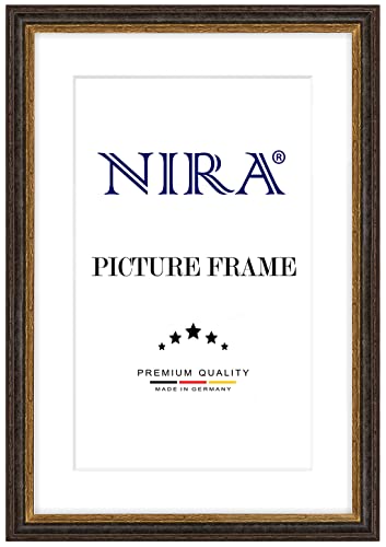 NiRa Massiv Holz Bilderrahmen Landhaus 40 x 60 cm in Alt-Schwarz Gold | Farbe und Größe wählbar | Rahmen für Poster | Puzzle | Foto collage HD083 von NiRa