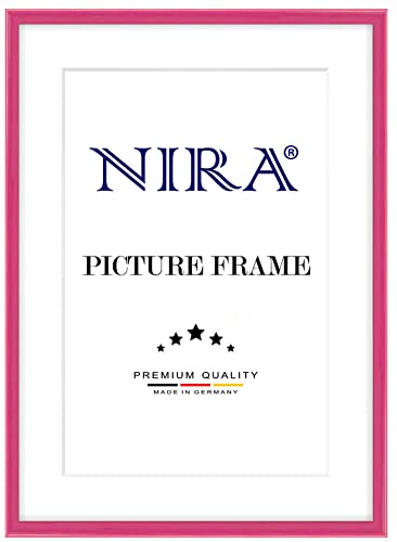 NiRa Massiv Holz Bilderrahmen Schmal 14,8 x 21 cm DIN A5 in Pink Hochglanz | Farbe und Größe wählbar | Rahmen für Poster | Puzzle | Foto collage HD119 von NiRa