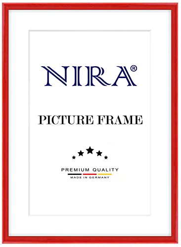NiRa Massiv Holz Bilderrahmen Schmal 14,8 x 21 cm DIN A5 in Rot Hochglanz | Farbe und Größe wählbar | Rahmen für Poster | Puzzle | Foto collage HD123 von NiRa