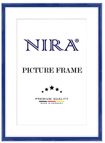 NiRa Massiv Holz Bilderrahmen Schmal 15 x 20 cm in Dunkel-Königsblau Hochglanz | Farbe und Größe wählbar | Rahmen für Poster | Puzzle | Foto collage HD118 von NiRa