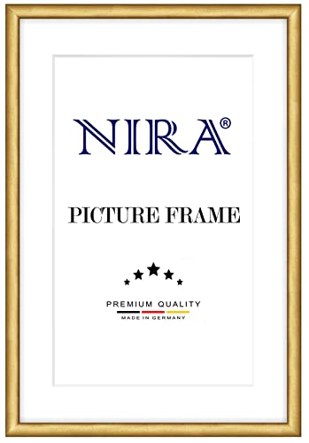NiRa Massiv Holz Bilderrahmen Schmal 16 x 21 cm in Gold | Farbe und Größe wählbar | Rahmen für Poster | Puzzle | Foto collage HD081 von NiRa