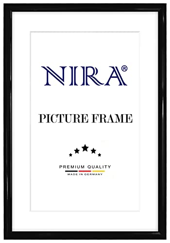 NiRa Massiv Holz Bilderrahmen Schmal 19 x 25 cm in Schwarz Hochglanz | Farbe und Größe wählbar | Rahmen für Poster | Puzzle | Foto collage HD072 von NiRa