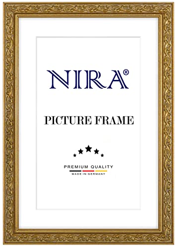 NiRa Massiv Holz Bilderrahmen Vintage Retro 11 x 17 cm in Alt-Gold | Farbe und Größe wählbar | Rahmen für Poster | Puzzle | Foto collage HD096 von NiRa