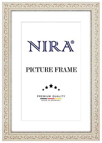 NiRa Massiv Holz Bilderrahmen Vintage Retro 24 x 33 cm in Alt-Weiß Braun | Farbe und Größe wählbar | Rahmen für Poster | Puzzle | Foto collage HD091 von NiRa