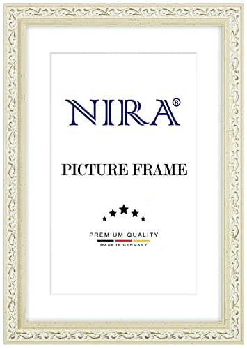 NiRa Massiv Holz Bilderrahmen Vintage Retro 25 x 35 cm in Creme-Weiß Gold | Farbe und Größe wählbar | Rahmen für Poster | Puzzle | Foto collage HD092 von NiRa