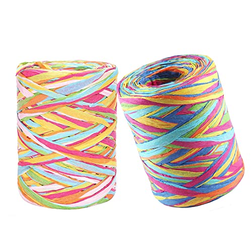 Niaciswe Bast Band Geschenkband Bunt 2 Rollen Bastband Raffia Paper Schnur Papierbänder Papier Bindfäden für Geschenkverpackung DIY Handwerk von Niaciswe