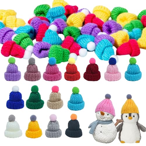 Niaciswe Mini Wollmütze 60 Stück Finger Weinflasche Hut Mini Hüte Strickmützen Weinflasche Topper Hut Mützen für Sorgenwürmchen Geeignet für Weihnachtsbaumschmuck,Weinflaschendekoration (Farbgewebte) von Niaciswe