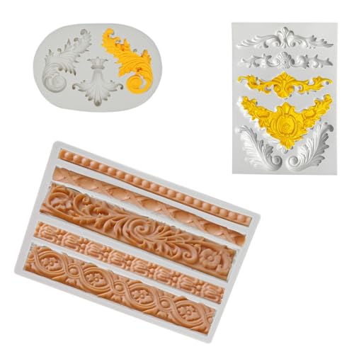 Niaciswe Scroll Mould 3 Stück Form Schnörkel Retro Relief Silikon 3D Vintage Silikonform Fondant Blumenrebe Fondantform Silikon Fondant Kuchen Dekorier 3D Backform Kuchen Dekorieren Silikonform von Niaciswe