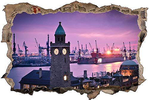 Wandtattoo Wandsticker Wandaufkleber 3D-Effekt Durchbruch Hamburg Stadt Nacht Hafen für Babyzimmer Kinderzimmer 53x80cm von Nian