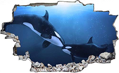 Wandtattoo Wandsticker Wandaufkleber 3D-Effekt Durchbruch Orca Killerwal Wal für Babyzimmer Kinderzimmer 70x110cm von Nian