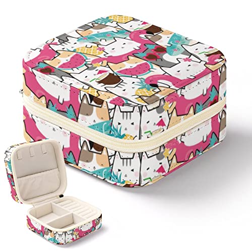 Schmuck-Organizer, Schmuckkästchen, kleine Reise-Schmuckschatulle, Ohrringe, Schmuckaufbewahrung, Organizer, tragbar, Kawaii, Sommer, niedliche Katzen-Schmuckschatullen für Frauen und Mädchen von Niapessel