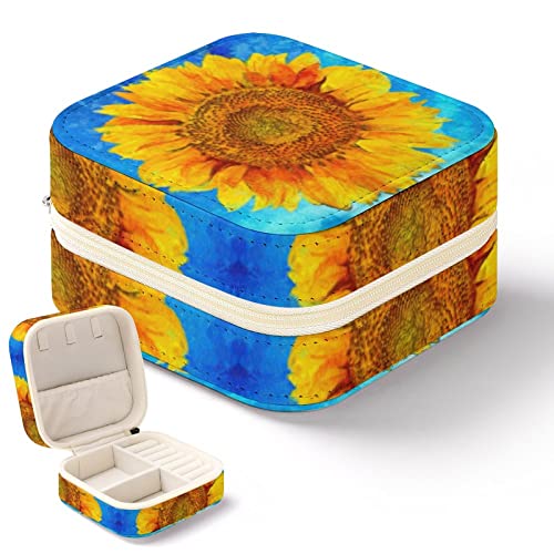 Schmuck-Organizer, Schmuckschatulle, kleine Reise-Schmuckschatulle, Ohrring-Schmuckaufbewahrung, Organizer, tragbare Sonnenblumen-Schmuckkästchen im Van-Gogh-Stil, für Damen und Mädchen von Niapessel