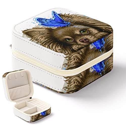 Schmuck-Organizer, Schmuckschatulle, kleine Reise-Schmuckschatulle, Ohrringe, Schmuckaufbewahrung, Organizer, tragbar, Chihuahua, Hund, Schmetterling, Schmuckkästchen für Damen und Mädchen von Niapessel