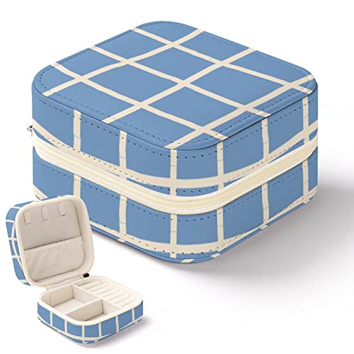 Schmuck-Organizer, Schmuckschatulle, kleines Reise-Schmuckkästchen, Ohrringe, Schmuckaufbewahrung, Organizer, tragbar, blau-weiß, Gingham-Schmuckschatullen für Damen und Mädchen von Niapessel