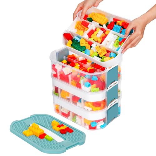 Aufbewahrungsbox für Kinder Aufbewahrung mit Deckel Kunststoff Bausteine Aufbewahrungsboxen Organizer 3 Stufen Stapelboxen Staubox Ordnungsboxen Trennbare Sortierbox Spielzeugkiste Kinderzimmer Box von Nicecastle