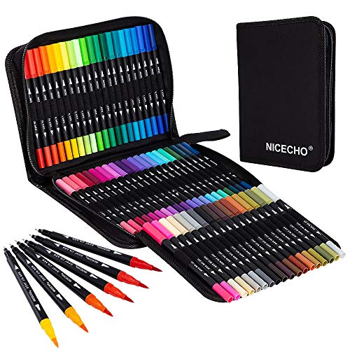 Nicecho Art Markers Dual Brush Pens, 60 Artist Coloring Marker, Fine & Brush Tip Pen Art Supplier for Kids Adult Coloring Book Bullet Journaling Zeichnen Planer Scrapbooking von Nicecho