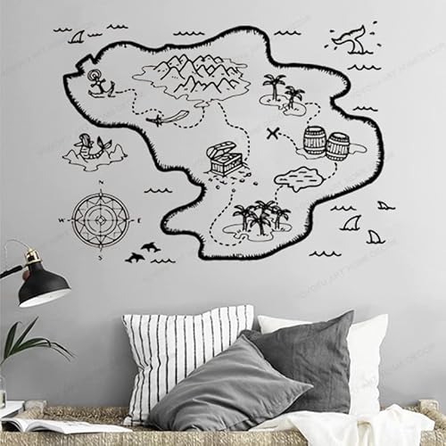 Treasure Map-Wand-Abziehbild-Schatzkarte für Kinder Zimmer Wand Aufkleber Pirate Vinyl Wand Decor abnehmbare Kunst Wandbild57X40CM von NiceeemanN